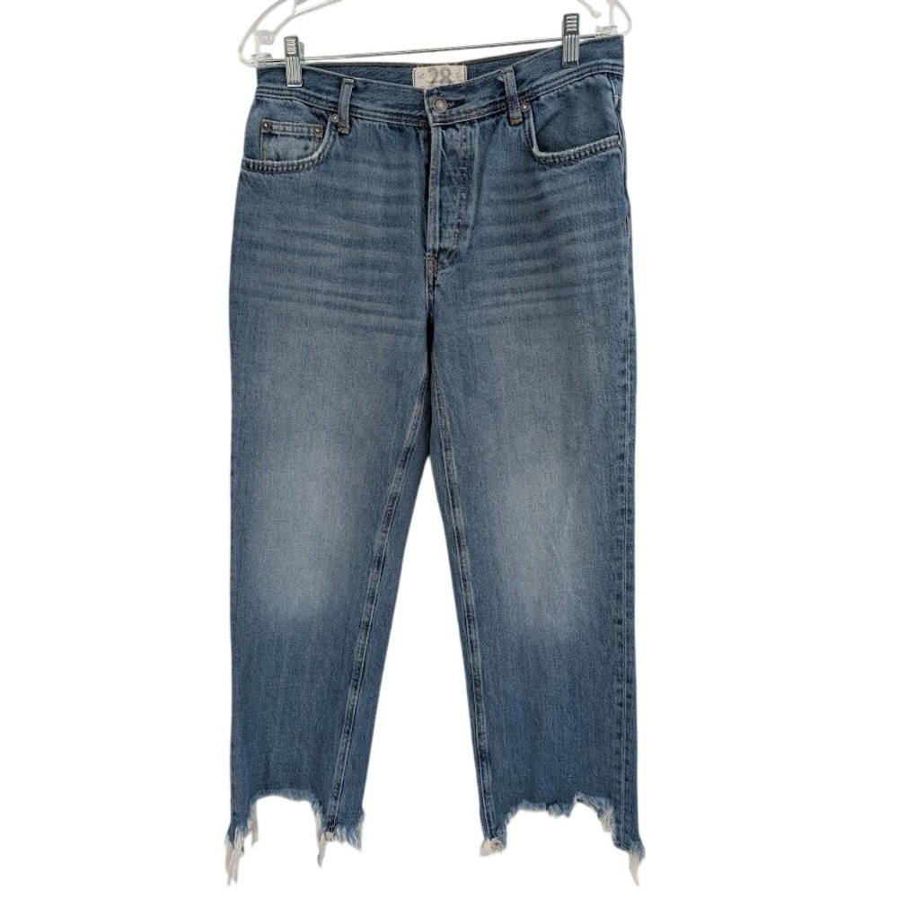 Free People We The‎ Free Raw Hem Straight Leg High Rise Button Fly Jeans sz 28